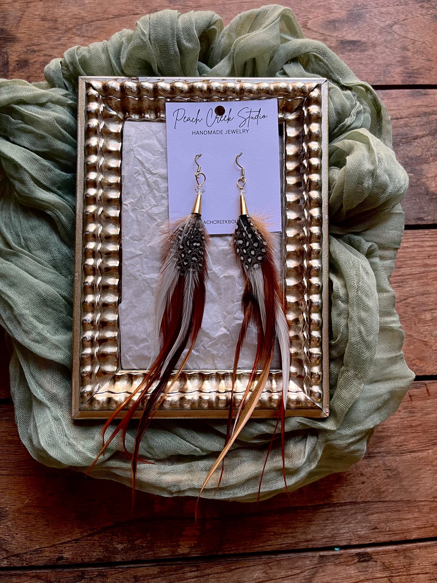 Natural Long Feather Earrings with Gold Wire – Boho Chic Handmade Jewelry