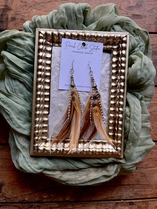 Rustic Feather Earrings with Silver Accents – 5–6” Handmade Boho Jewelry