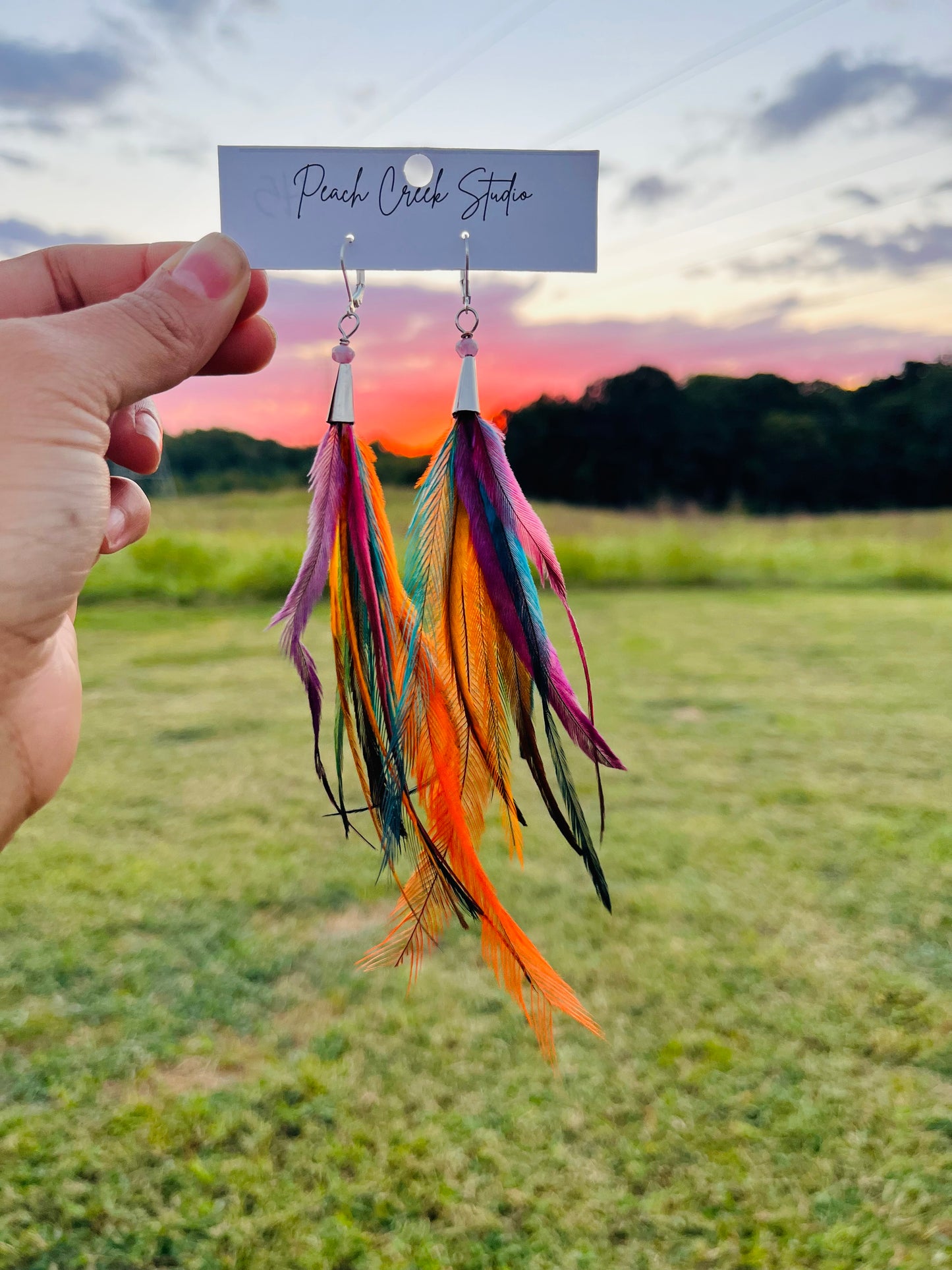 Rainbow Feather Earrings – 6-8” Long Handmade Boho Jewelry