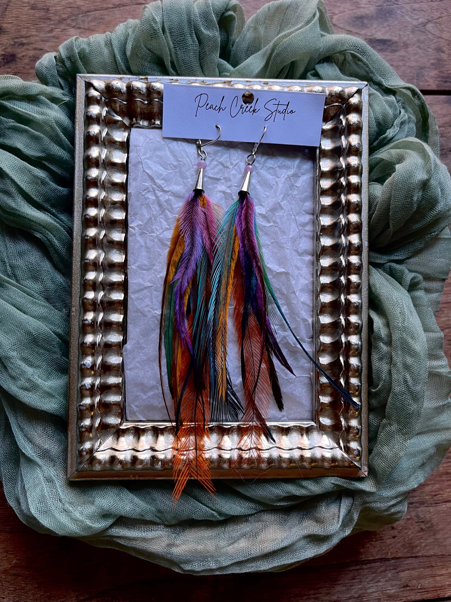 Rainbow Feather Earrings – 6-8” Long Handmade Boho Jewelry