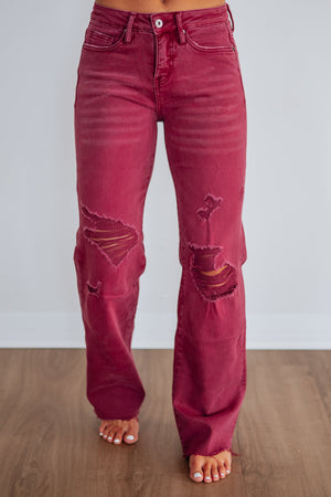 Sophie Mica High Rise Jeans - Burgundy